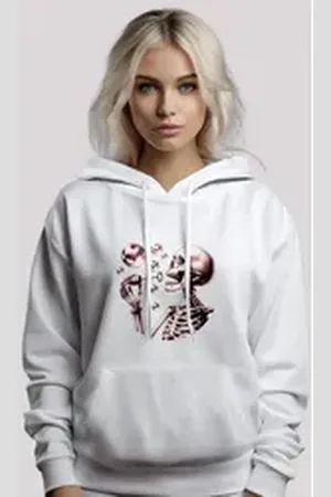 F4NT4STIC Kapuzenpullover Niedliches Goth Skelett Herz Seifenblasen Premium Qualität weiß XL