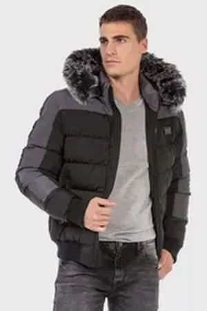 Cipo & Baxx Winterjacke Winterjacke mit abnehmbaren Kunstfellkragen schwarz XL