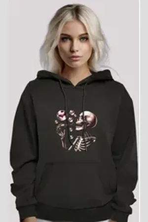 F4NT4STIC Kapuzenpullover Niedliches Goth Skelett Herz Seifenblasen Premium Qualität schwarz S
