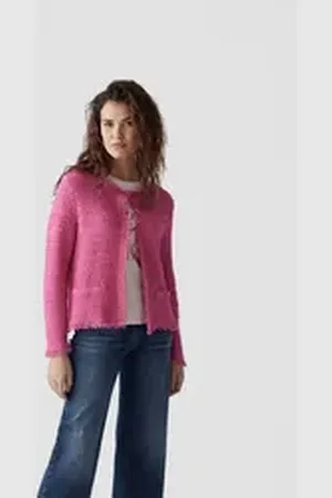 Le Comte Strickjacke Bouclé-Jacke in strahlendem Pink mit Fransen-Details rosa 42