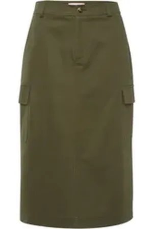 Brigitte Von Schönfels Lederrock Baumwollrock mit Cargotaschen grün 44
