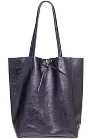 CASPAR Schultertasche - Großer Damen Metallic Leder Shopper - CLASSIC LINE - Modell No.781, elegant, robust & unempfindlich - 100% Echtleder - Handmade in Italy blau