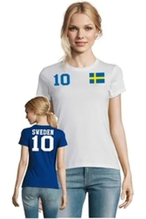 Blondie & Brownie T-Shirt Damen Schweden Sweden Sport Trikot Fußball Meister WM Europa EM weiß|blau 3XL