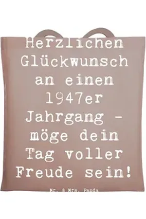 Mr. & Mrs. Panda Tragetasche Spruch 1947 Geburtstag - Braun Pastell - Geschenk, Herzlichen Glückwu (1-tlg) braun