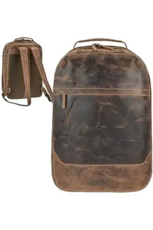 Greenburry Reisetasche "Vintage" Rucksack Leder 34x48x16cm antikbraun, als Overnighter Reiserucksack für den Kurztrip braun