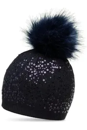 CASPAR Bommelmütze MU186 Damen Fein Strick Pailletten Glitzer Winter Mütze blau