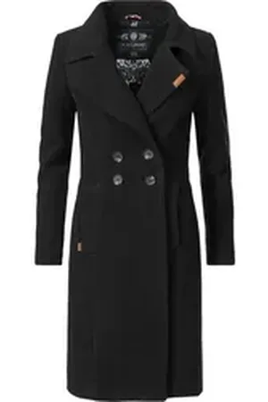 Navahoo Wintermantel Wooly edler Damen Trenchcoat in Wollmantel-Optik schwarz XL (42)