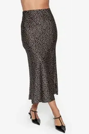 SASSYCLASSY Minirock Midi Satinrock Damen Elegant mit Punktmuster A-Linie Rock lang aus Satin mit Gummibund in Punktedesign Schwarz Weiß schwarz L