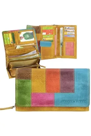 Greenburry Geldbörse "Candy Shop" Leder bunt mit vielen Kartenfächern, Damenbörse, Portemonnaie, 14 Kartenfächer, 17x10cm, groß bunt