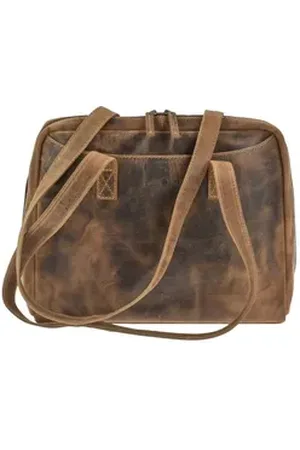 Greenburry Umhängetasche "Vintage" Shopper Damen Leder 35x27cm antikbraun, Handtasche im used Look mit langen Schlaufen braun