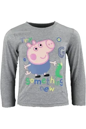 Peppa Pig Langarmshirt Peppa Wutz George Kinder Langarm Shirt Gr. 92 bis 116 grau 116