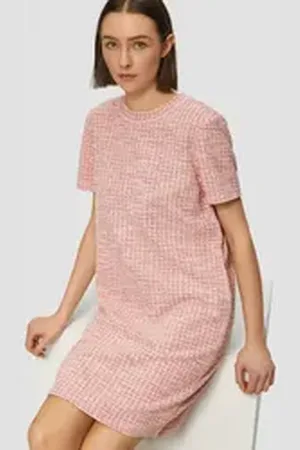 QS by s.Oliver Minikleid Etuikleid aus Bouclé mit kurzen Ärmeln rot 46