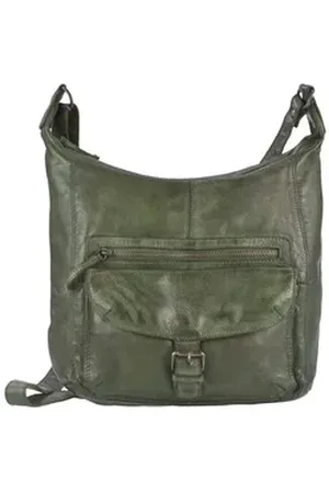 Bear Design Umhängetasche "Anna" Cow Lavato Leder Umhänger Schultertasche 30x27cm, Handtasche, Shopper, Damen Schultertasche 30x27cm, knautschig grün grün