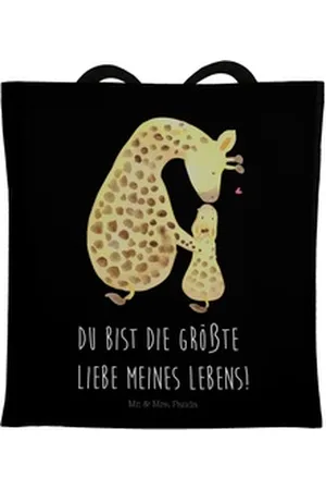 Mr. & Mrs. Panda Tragetasche Giraffe Kind - Schwarz - Geschenk, Strandtasche, Tochter, Badetasche, (1-tlg), Gemütliches Design schwarz