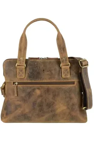 Greenburry Umhängetasche "Vintage" Leder, Schultertasche, Handtasche, antikbraun, Tragegriffe, Schultergurt braun