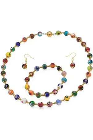 Bella Carina Schmuckset Kette, Armband und Ohrringe im Set mit Murano Glas Perlen bunt, echte Murano Glas Perlen bunt