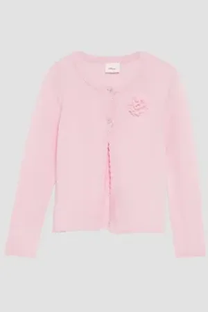 QS by s.Oliver Strickjacke Weiche Strickjacke mit Wellsaum und floraler Applikation Applikation 92/98