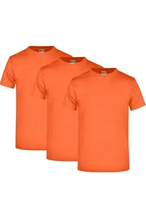 James & Nicholson T-Shirt 3er Pack Komfort-T-Shirt aus strapazierfähigem Single Jersey JN002 (Spar-Set, 3er-Pack) Hochwertiges T-Shirt in sehr großer Farbauswahl orange XXL