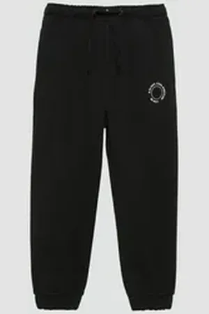 QS by s.Oliver Leggings Unisex Jogginghose aus Sweat mit kleinem Print-Detail Durchzugkordel schwarz 128