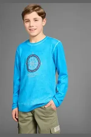 DELMAO Langarmshirt Modisch gewaschenes Shirt Trendwaschung blau 176/182