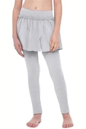 Merry Style Leggings Mädchen Lange Leggings aus Baumwolle mit Rock MS10-255 (1-tlg) elastischer Bund grau 128
