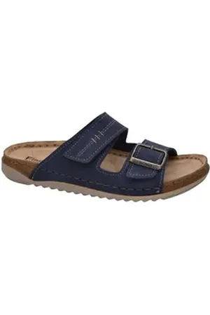 Fischer Markenschuh Sarah Pantolette aus Nappalino (Lederimitat), mit Fleecefutter, gepolstertes Lederfußbett blau 37 EU
