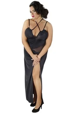 Andalea Negligé Langes Negligee C/4002 Chemise Babydoll, schwarz, Made in EU schwarz 50/52