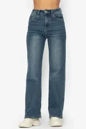 SASSYCLASSY 5-Pocket-Jeans Straight Fit Jeans Damen Mittelblau Greige blau 34
