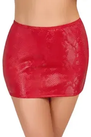 Cottelli Collection Minirock Mini-Rock im Wetlook mit Schlangenmuster - rot (1-tlg) in trendiger roter Schlangenhaut-Optik rot XL