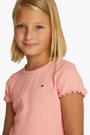Tommy Hilfiger T-Shirt ESSENTIAL RIB TOP SS mit Babylock-Kanten, mit Logostickerei orange 12 (152)