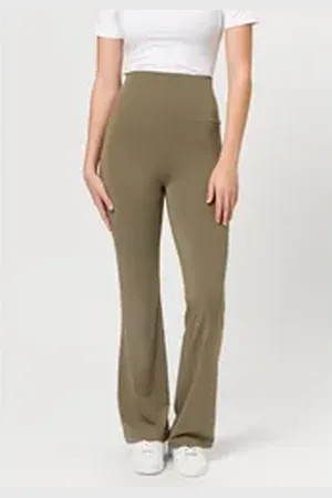 Les Lunes Leggings BELLE Leggings flared Bambusviskose,bequem, hoher elastischer Taillenbund,ausgestelltes Bein grün L