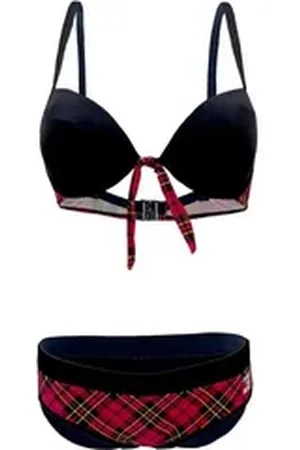 Beco Beermann Balconette-Bikini Sweetheart Push-Up Bügelbikini "Scottish Glam" (2-St) in edlem Schwarz mit coolem Schottenkaro rot|schwarz 36
