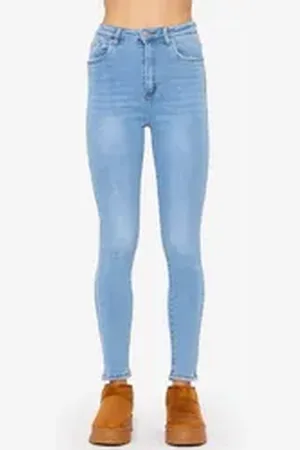 SASSYCLASSY 5-Pocket-Jeans Skinny Jeans High-Waist 5 Pocket Stil Hellblau blau 36