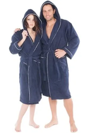 Aqua Bademantel Saunamantel Frottee Biese Kapuze Damen und Herren Amrum dunkelblau L, Baumwolle blau L