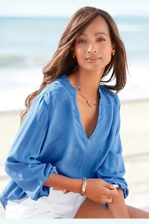 Lascana Schlupfbluse mit langen Ärmeln, leichte Damenbluse, casual-chic, festlich blau 44