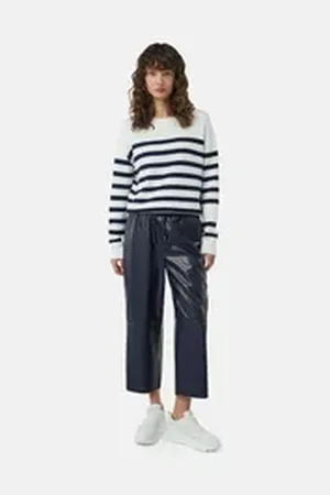 Comma, Comma casual identity 7/8-Hose Culotte in Leder-Optik mit Elastikbund Teilungsnähte blau 40