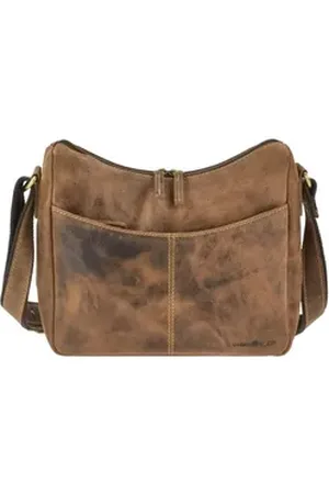 Greenburry Umhängetasche "Vintage" Schultertasche Leder Damen 30x24cm antikbraun, Hobo Bag, Handtasche im used Look braun