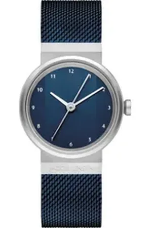 Jacob Jensen Quarzuhr Damen Armbanduhr NEW LINE 794 blau D. 29 mm Milanaiseband blau