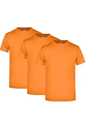 James & Nicholson T-Shirt 3er Pack Komfort-T-Shirt aus strapazierfähigem Single Jersey JN002 (Spar-Set, 3er-Pack) Hochwertiges T-Shirt in sehr großer Farbauswahl orange S