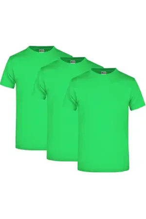 James & Nicholson T-Shirt 3er Pack Komfort-T-Shirt aus strapazierfähigem Single Jersey JN002 (Spar-Set, 3er-Pack) Hochwertiges T-Shirt in sehr großer Farbauswahl grün 5XL