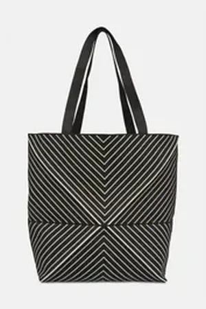 Comma, Comma casual identity Tragetasche Gestreifter Shopper mit Falt-Funktion, Tragehenkel schwarz