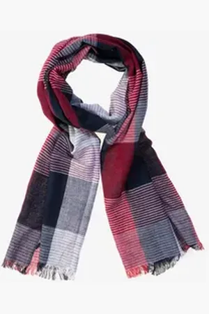 Carlo Monti Schal, (1-St), aus leichter Baumwolle, Streifen-Karo-Design, kurze Fransen rot|schwarz
