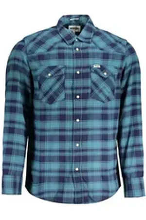 Wrangler Langarmhemd Herren Flanellhemd Blau Kariert, Western Style mit Druckknöpfen M
