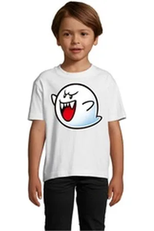Blondie & Brownie T-Shirt Kinder Super Mario Boo Gespenst Geist Retro Konsole weiß 8Jahre (118/128)