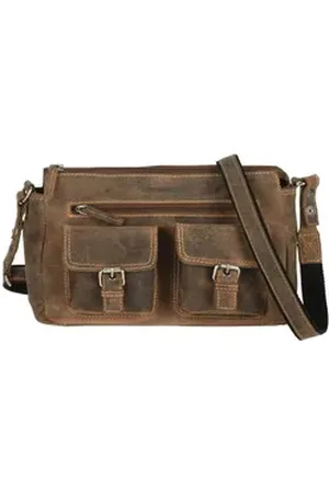 Greenburry Umhängetasche "Vintage" Leder, used Look, Schultertasche 27x15cm, Damentasche, antikbraun braun