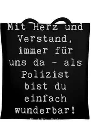 Mr. & Mrs. Panda Tragetasche Polizist Wunderbar - Schwarz - Geschenk, dankbarkeit, Strandtasche, s (1-tlg), Cross Stitching Griffe schwarz