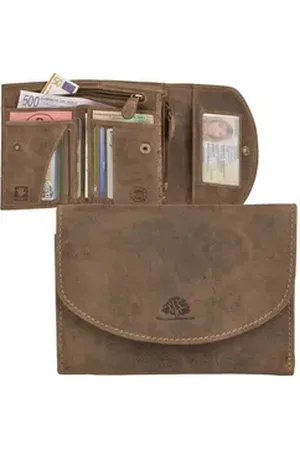 Greenburry Geldbörse Vintage, Damenbörse, Portemonnaie mit 7 Kartenfächern, Lederbörse braun