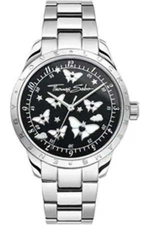 Thomas Sabo Quarzuhr BUTTERFLIES WA0432-201-203-34 mm, Armbanduhr, Damenuhr, Edelstahlarmband, analog silberfarben