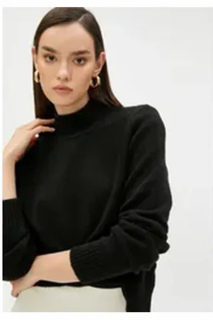 Koton Stehkragenpullover Standkragen Langärmelig Sweater schwarz M
