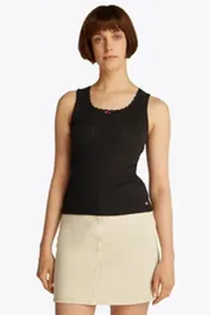 Tommy Hilfiger Tanktop TJW SLIM POINTELLE TANK TOP mit Spitze, mit Lochmuster schwarz XL (42)